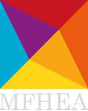 Colorful geometric square logo with overlapping shapes.